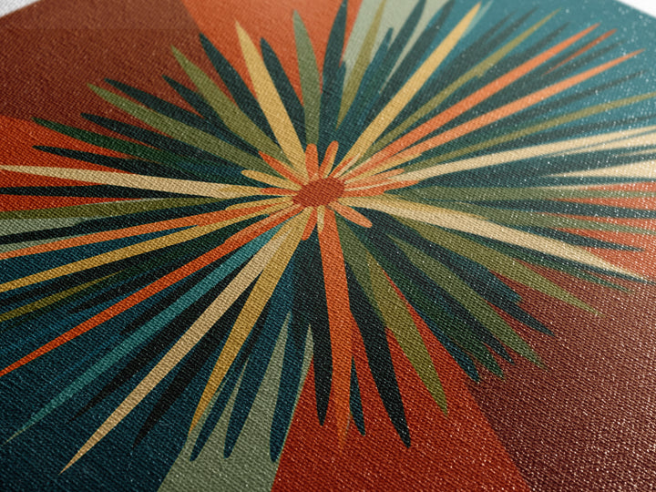 Teal Orange Retro Sunburst Wall Art, Midcentury Modern Art, Geometric Wall Decor, Atomic Art Print, Burnt Orange Home Decor