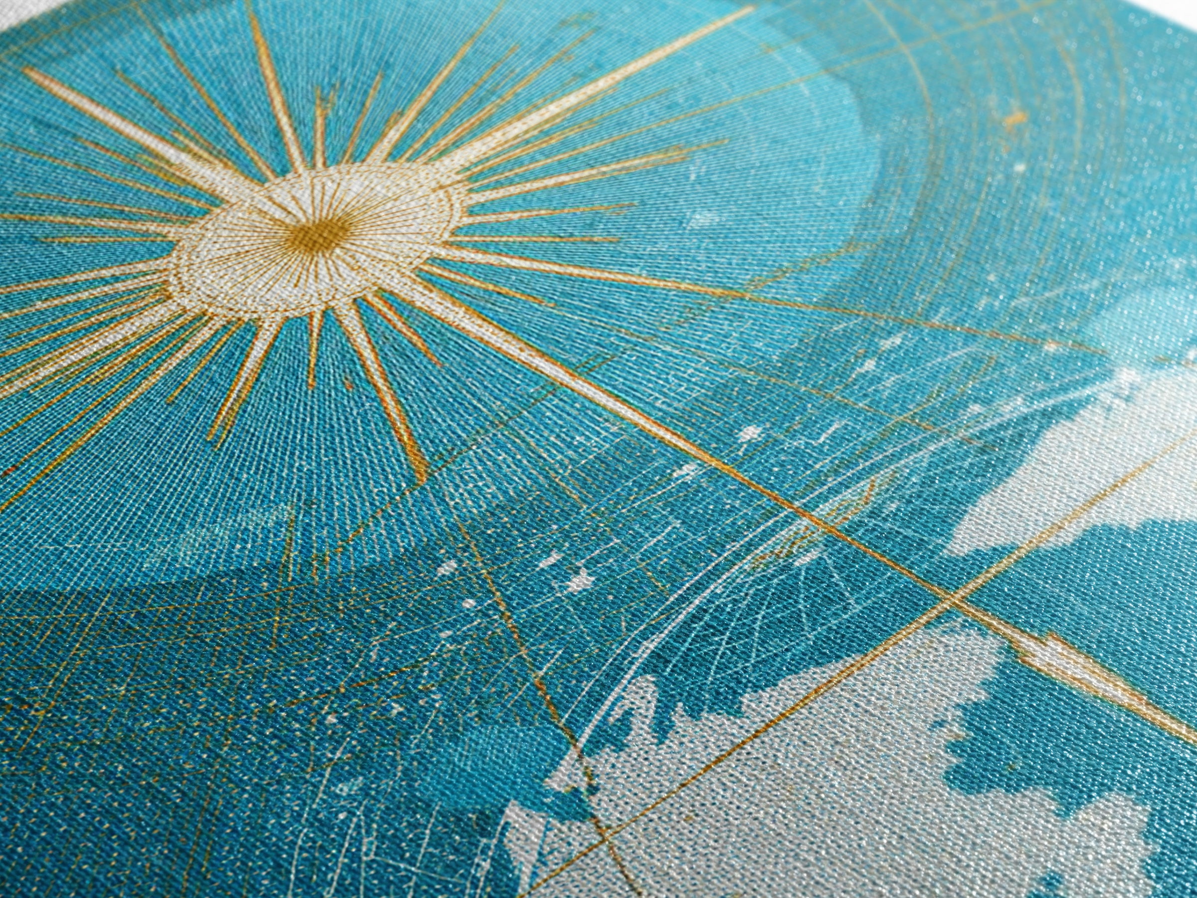 Turquoise Celestial Earth Sunburst Wall Art, Midcentury Modern Space Poster, Atomic Retro Map Print, Blue Office Decor Gift