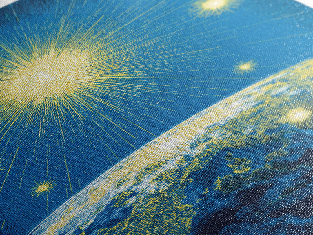 Radiant Earth Horizon Starfield Canvas Print, Midcentury Modern Space Art, Retro Sci Fi Poster, Blue Living Room Decor Gift