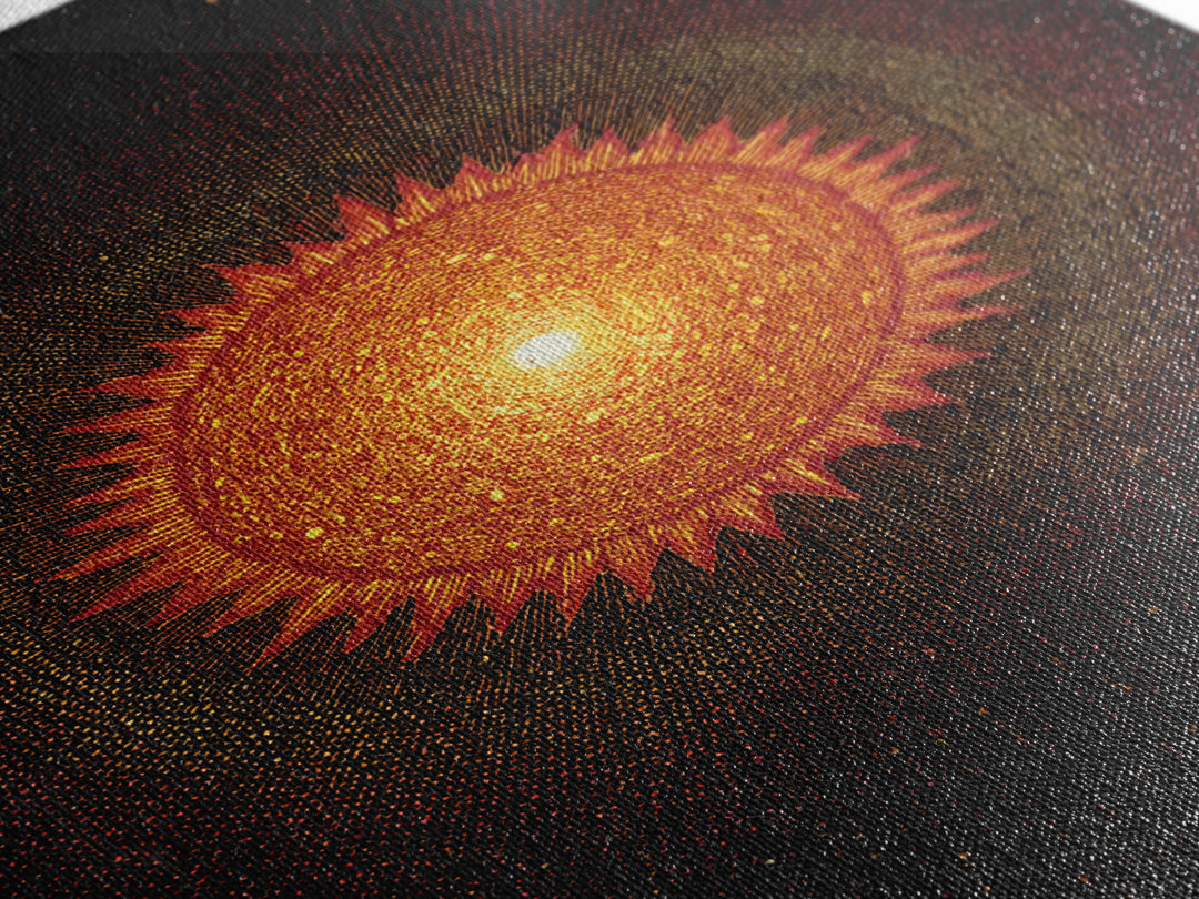 Fiery Abstract Sun Mandala On Black Wall Art, Cosmic Retro Poster, Mid Century Modern Decor, Orange Celestial Print Gift
