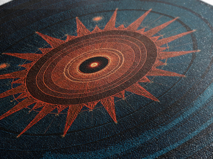 Mystic Solar Eclipse Compass Mandala Wall Art, Retro Sci Fi Poster, Modern Abstract Art Print, Teal Orange MCM Decor Gift