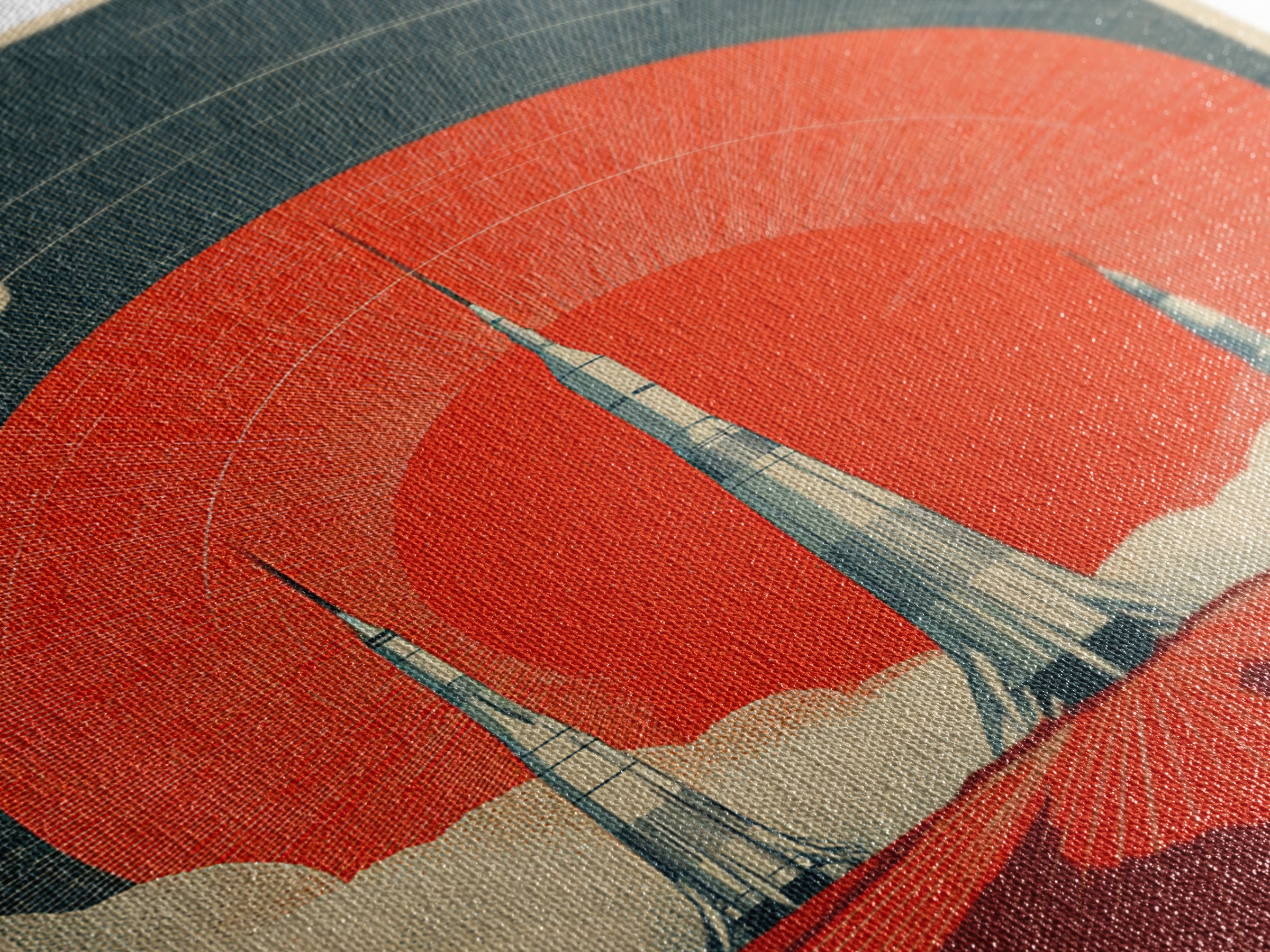 Giant Red Sun Rocket Launch Canvas Print, Mid Century Modern Sci Fi Poster, Atomic Space Art, Retro MCM Wall Decor Print
