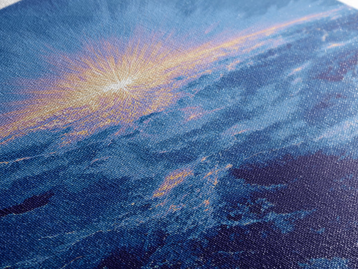 Blue Cosmic Earth Sunrise Framed Canvas Print, Modern Abstract Space Art, Midcentury Poster, Galaxy Home Office Decor Gift