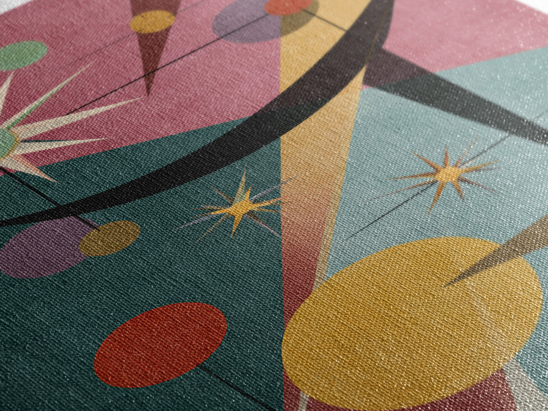 Pink Teal Atomic Starburst Abstract Wall Art, Mid Century Modern Poster, Retro Geometric MCM Living Room Decor Print Gift