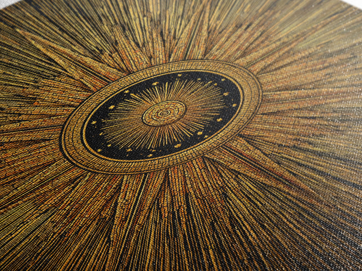 Ornate Gold Sunburst Clock Canvas Print, Midcentury Modern Art, Geometric Art Deco, Atomic Retro Wall Art, Statement Wall Decor