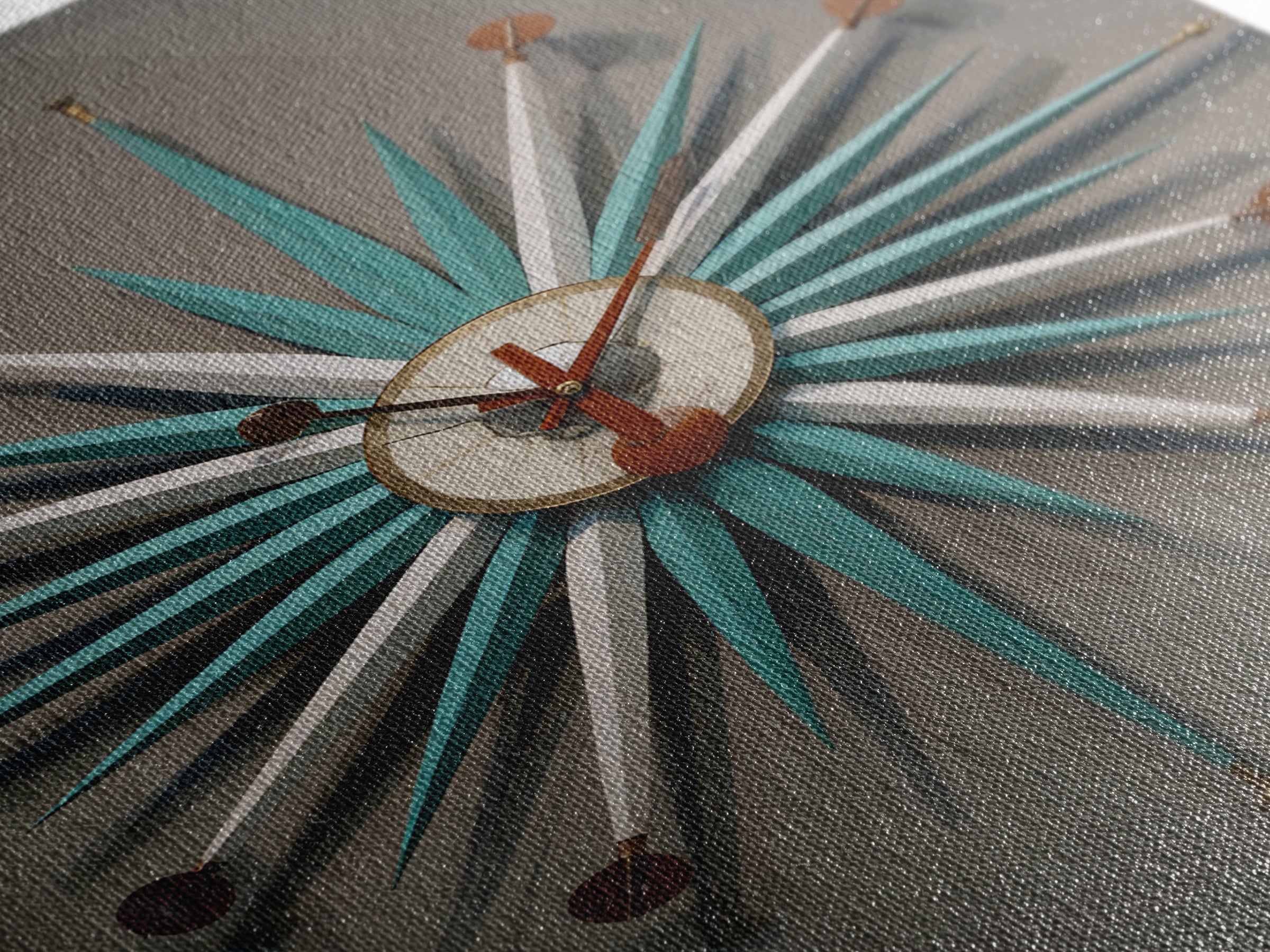 Teal White Atomic Starburst Clock Wall Art, Mid Century Modern Decor, Retro Wall Decor, Geometric Art Print, MCM Home Decor