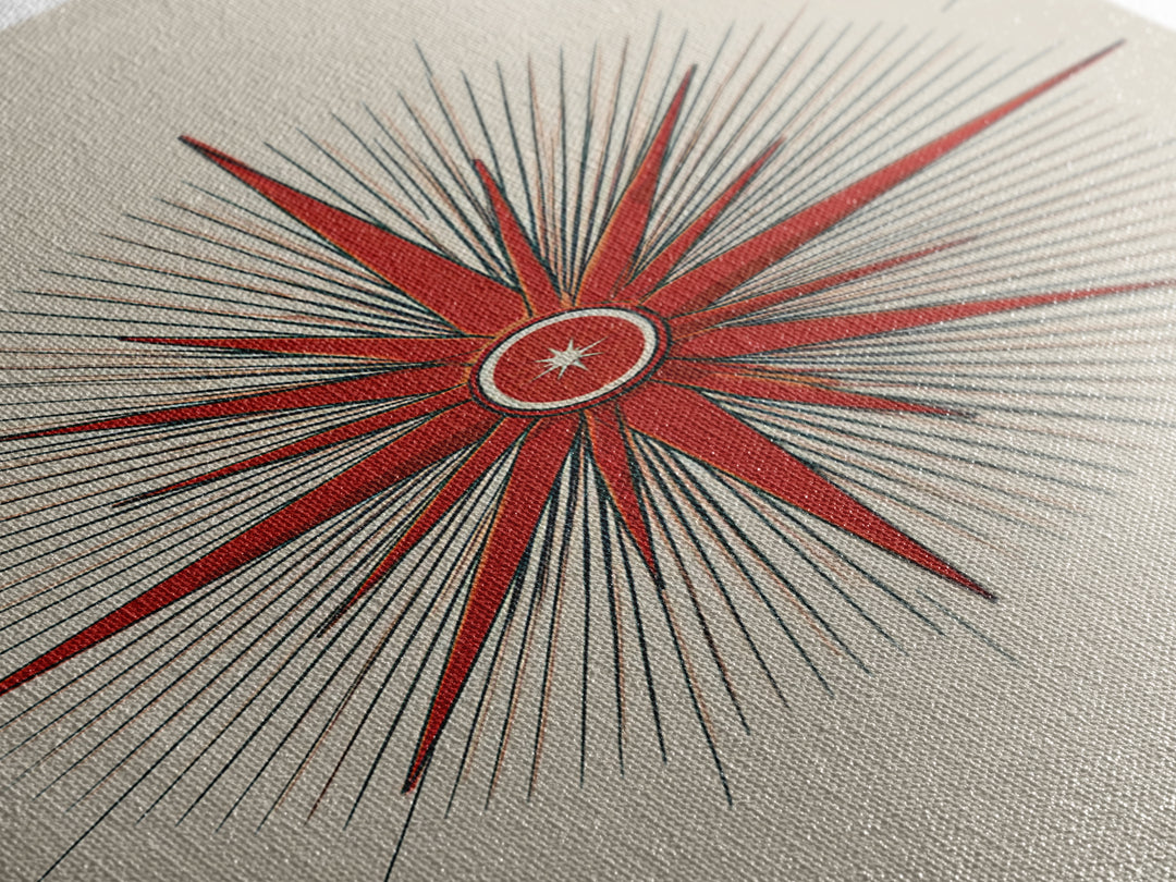 Red Compass Starburst Abstract Canvas Print, Mid Century Modern Art, Atomic Retro Poster, Geometric Wall Art, Minimalist Decor