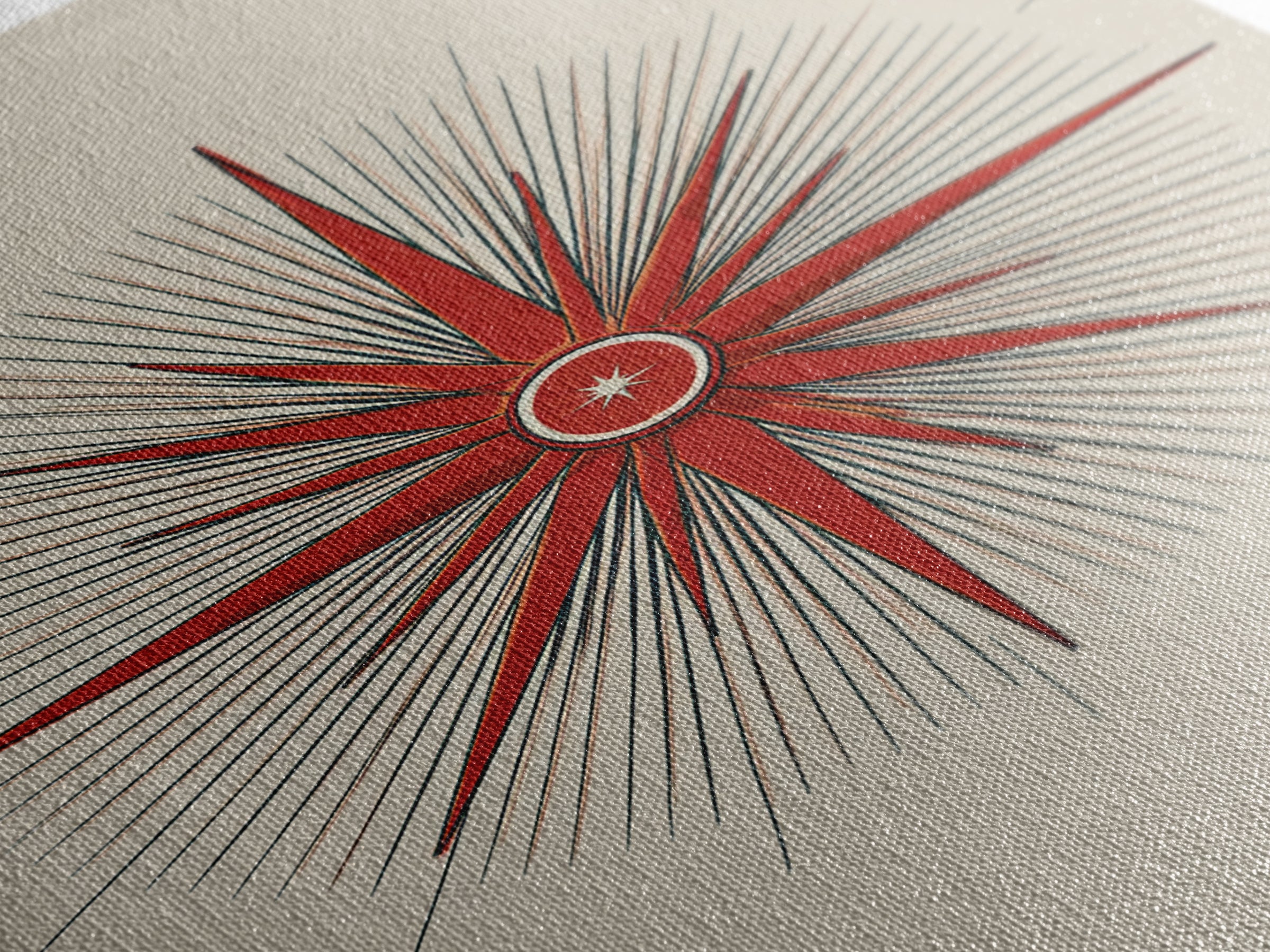 Red Compass Starburst Abstract Canvas Print, Mid Century Modern Art, Atomic Retro Poster, Geometric Wall Art, Minimalist Decor