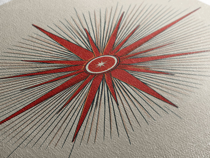 Red Compass Starburst Abstract Canvas Print, Mid Century Modern Art, Atomic Retro Poster, Geometric Wall Art, Minimalist Decor