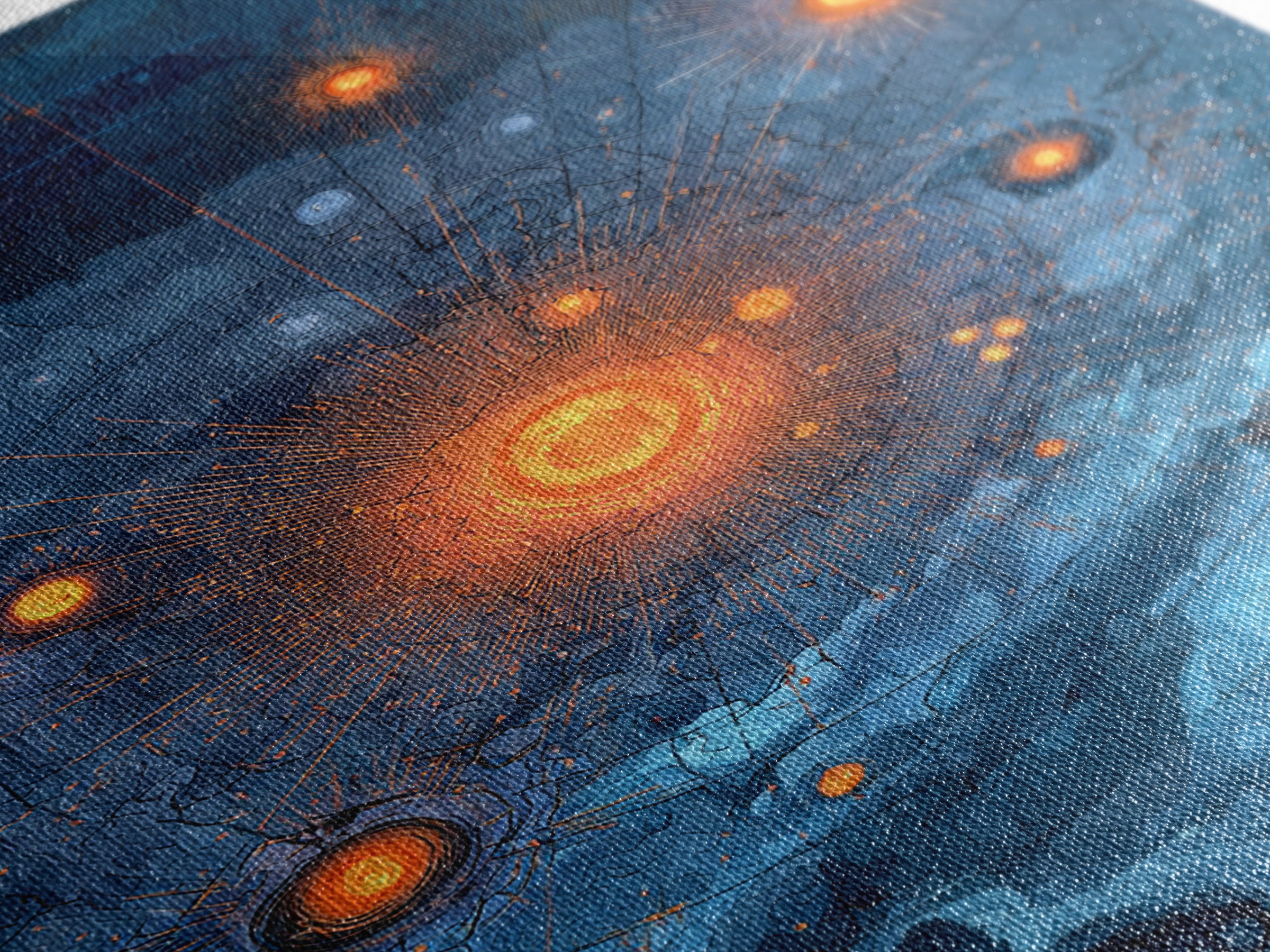 Blue Orange Planetary Orbit Canvas Print, Midcentury Modern Abstract Space Art, Atomic Poster, Geometric Office Decor Gift