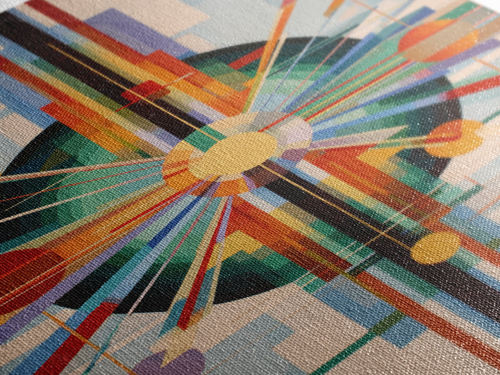 Geometric Atomic Sunburst Canvas Print, Midcentury Modern Wall Art, Bauhaus Abstract Poster, Colorful Retro Home Decor Gift