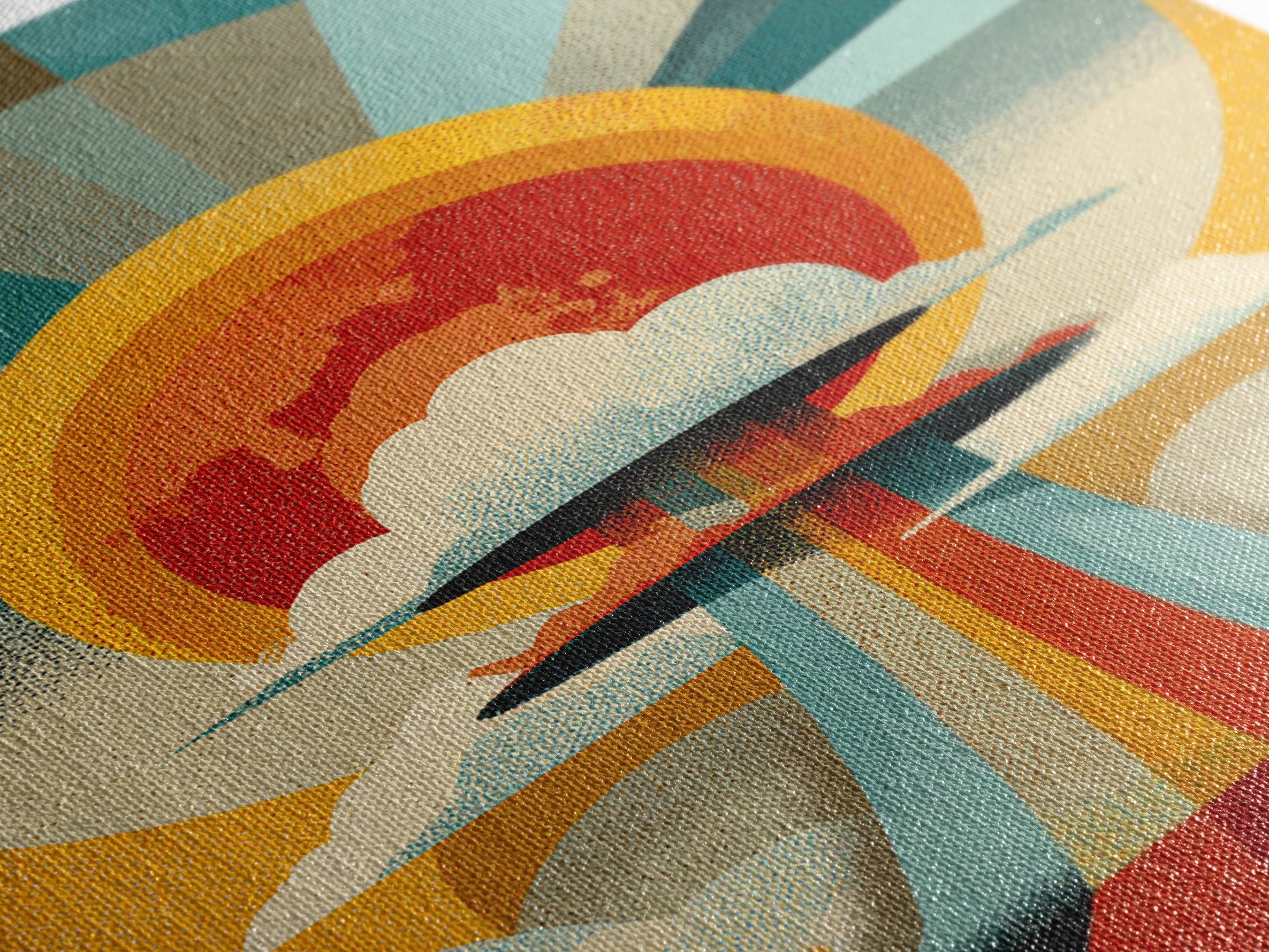 Retro Sunburst UFO Cloud Tower Canvas Print, Atomic Midcentury Modern Wall Art, Space Age Poster, Bold Geometric Decor Print