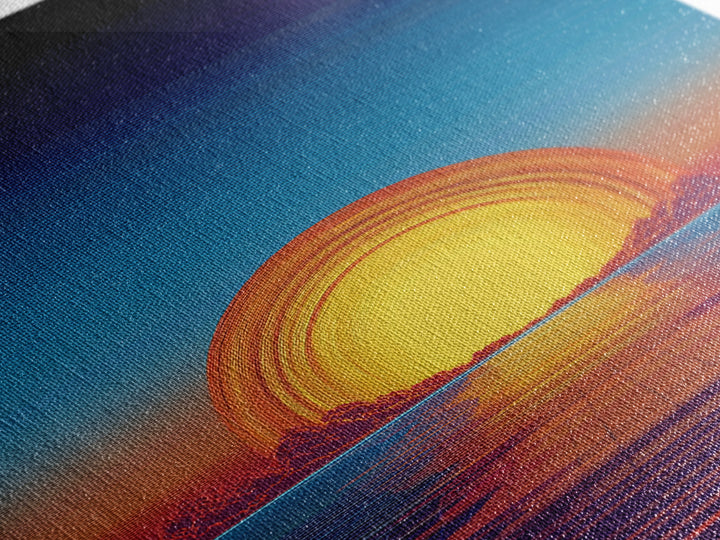 Neon Retro Sunset Over Ocean Grid Wall Art, Synthwave 80s Poster, Vaporwave Decor, Modern Digital Art, Blue Orange Print