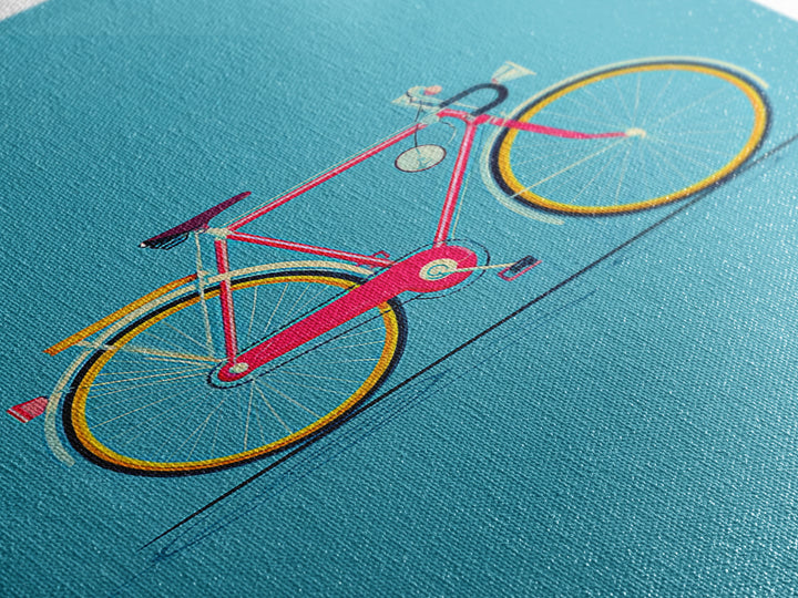 Colorful Pink Bicycle On Teal Canvas Print, Mid Century Modern Art, Retro Cycling Poster, Dopamine Decor, Kids Room Art Gift