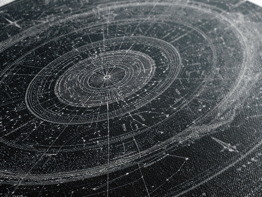 Circular Zodiac Sky Map Wall Art, Black White Astronomy Poster, Geometric Celestial Chart, Modern Art Print, Office Decor