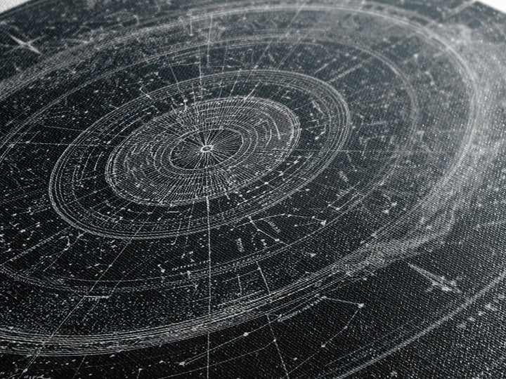 Circular Zodiac Sky Map Wall Art, Black White Astronomy Poster, Geometric Celestial Chart, Modern Art Print, Office Decor