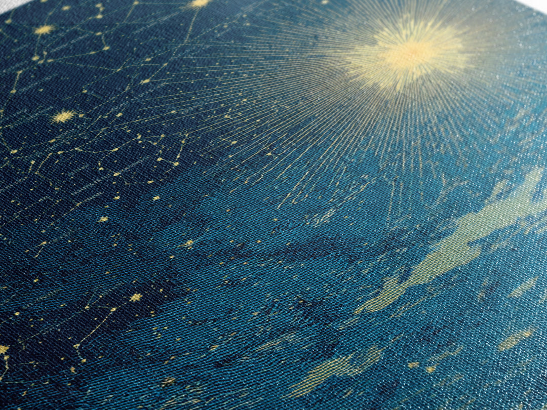 Blue Gold Celestial Starburst Canvas Print, Constellation Night Sky Wall Art, Space Abstract Art, Modern Poster, Spiritual Decor