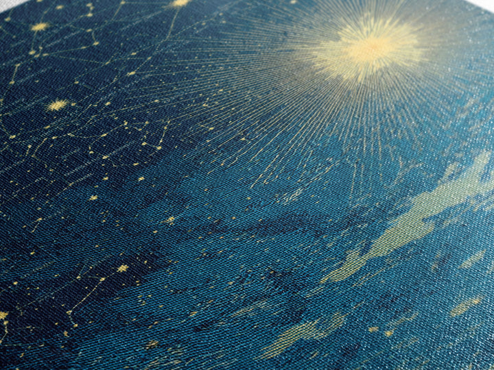 Blue Gold Celestial Starburst Canvas Print, Constellation Night Sky Wall Art, Space Abstract Art, Modern Poster, Spiritual Decor