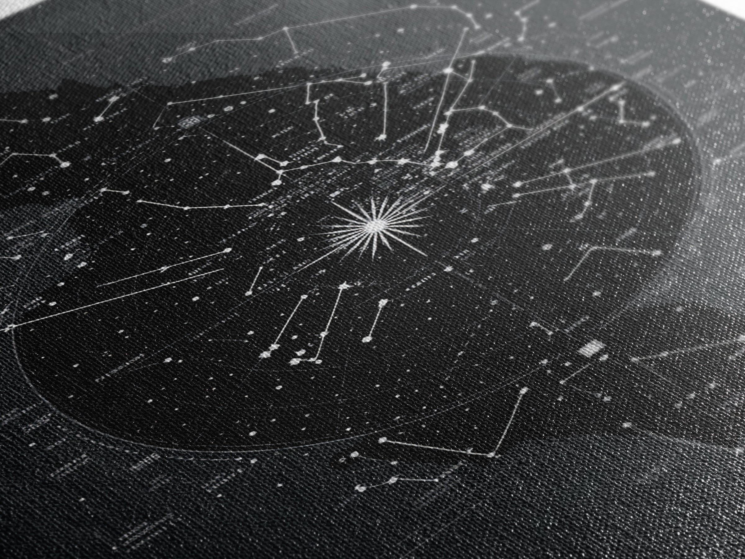 Dark Celestial Star Map Canvas Print, Constellation Wall Art, Cosmic Geometric Poster, Modern Sci Fi Office Home Decor Gift