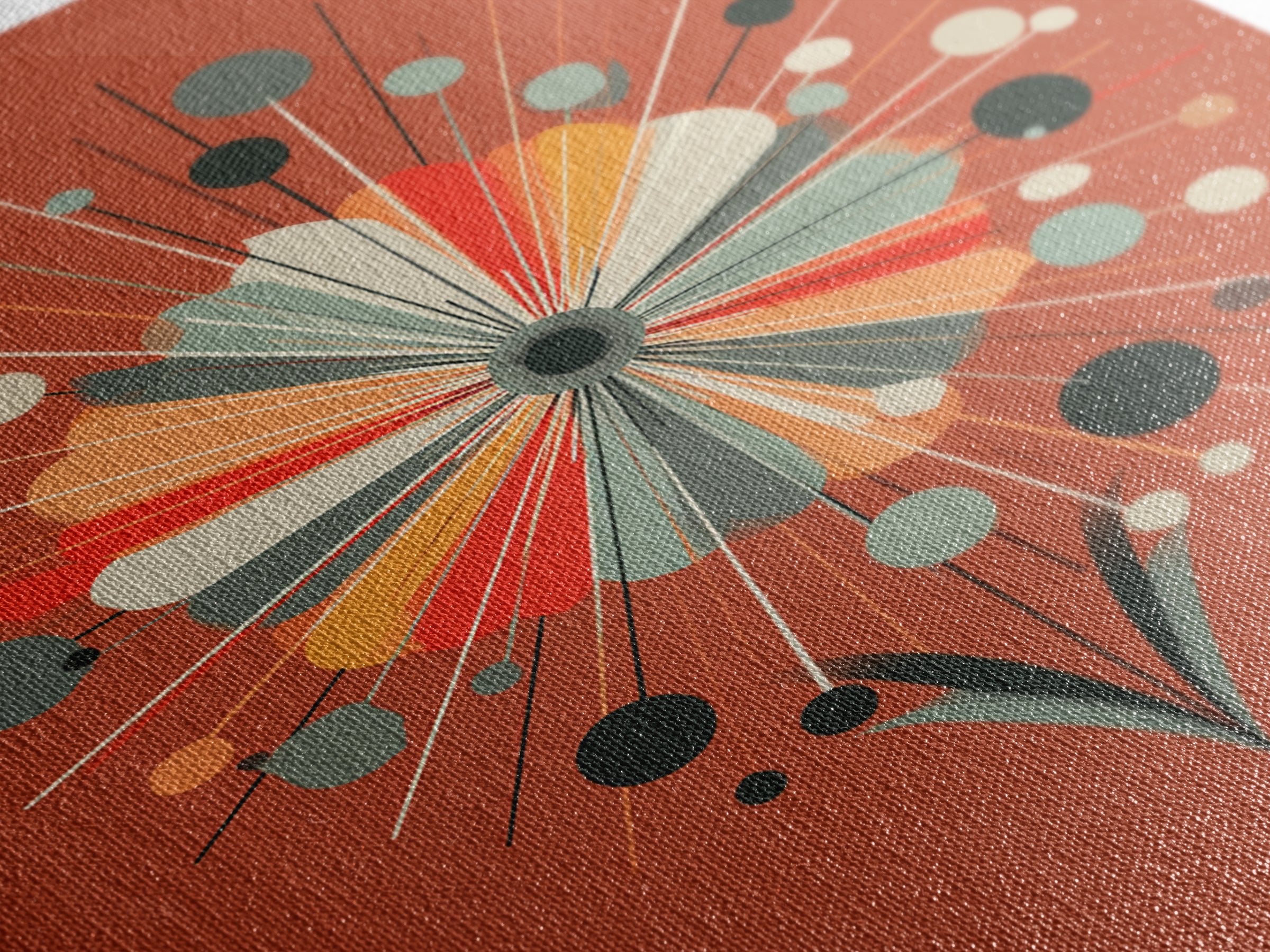 Rust Orange Atomic Flower Wall Art, Midcentury Modern Canvas Print, Geometric Retro Poster, MCM Living Room Decor Gift Idea