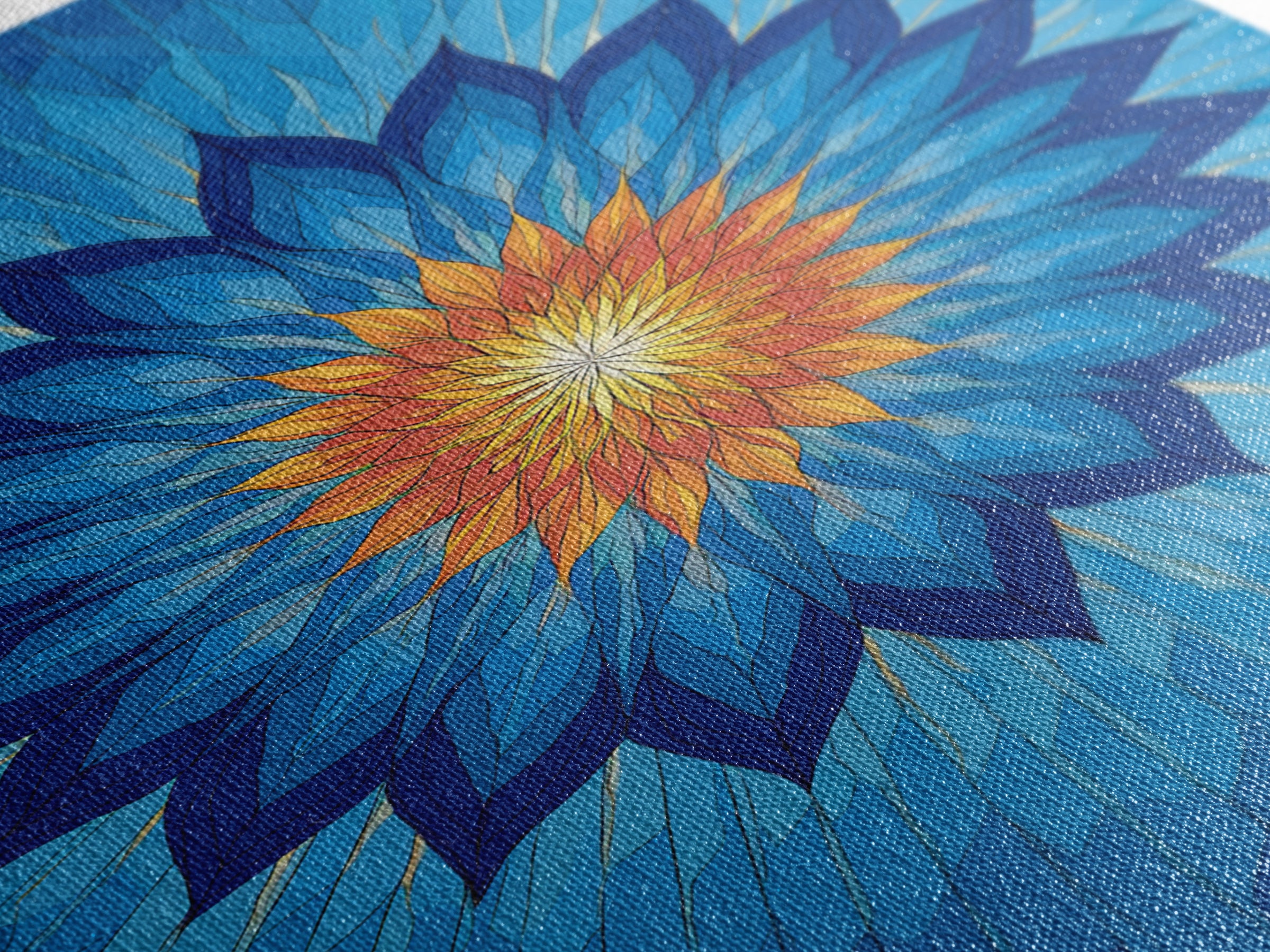 Blue Geometric Lotus Mandala Canvas Print, Abstract Floral Wall Art, Modern Spiritual Poster, Yoga Meditation Decor Gift Idea