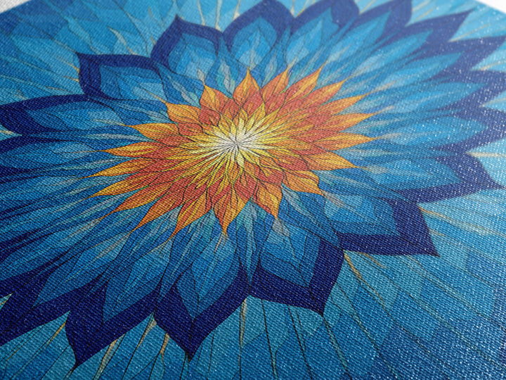 Blue Geometric Lotus Mandala Canvas Print, Abstract Floral Wall Art, Modern Spiritual Poster, Yoga Meditation Decor Gift Idea