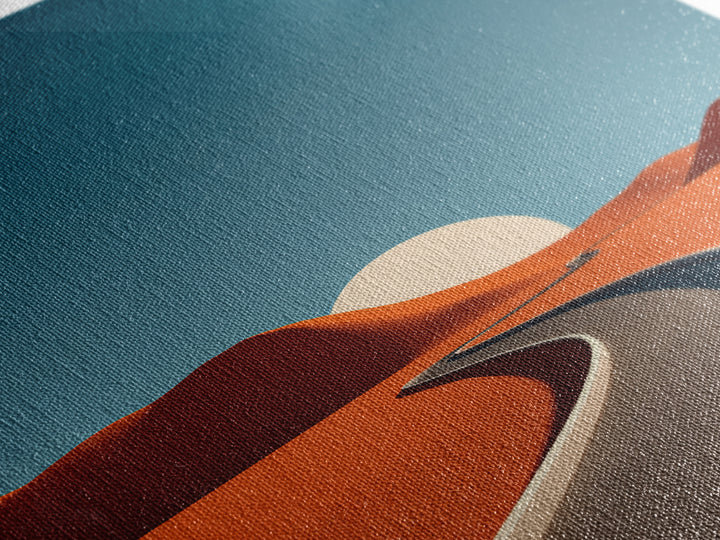 Minimal Desert Road With Low Sun Framed Canvas Print, Modern Abstract Wall Art, Midcentury Southwest Landscape Decor Poster