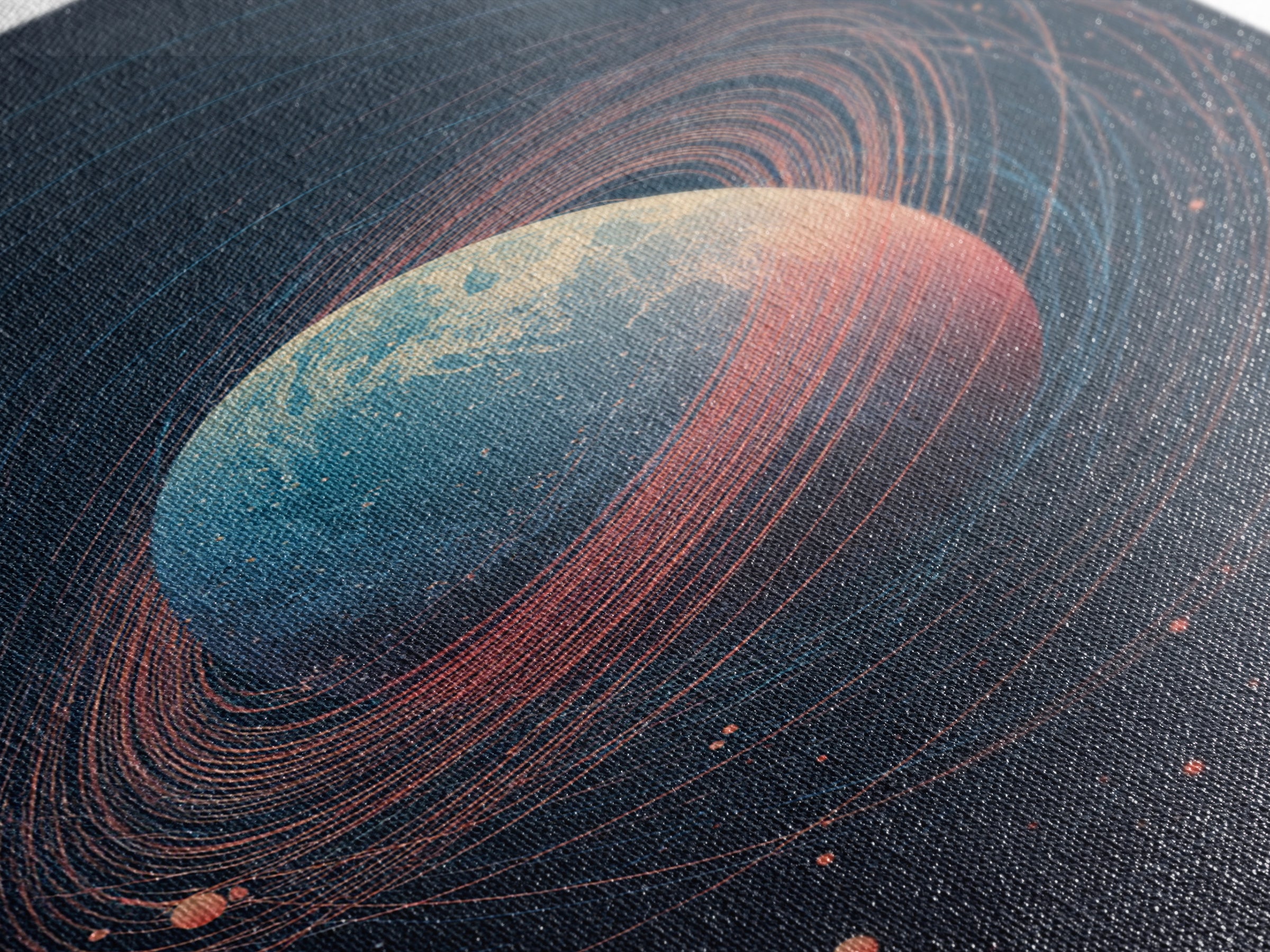 Textured Ringed Planet In Deep Space Wall Art, Modern Abstract Art Print, Retro Sci Fi Cosmic Home Decor Canvas Poster Gift