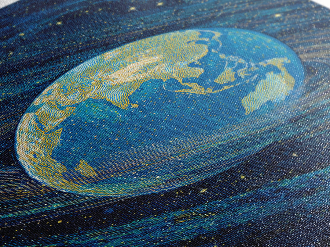 Blue Earth Wrapped In Starry Cosmic Swirls Wall Art, Modern Abstract Art Print, Retro Sci Fi Space Home Decor Poster Gift