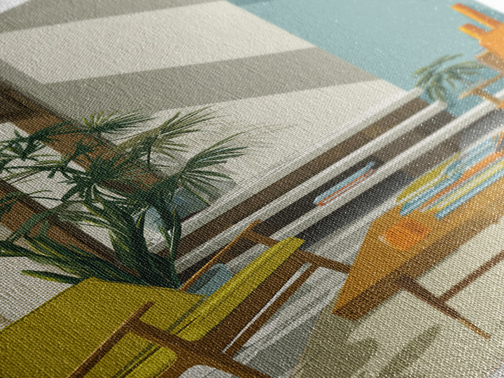 Yellow And Orange Lounge Chairs Canvas Print, Midcentury Modern Wall Art, Retro Living Room Decor, MCM Home Office Art Print