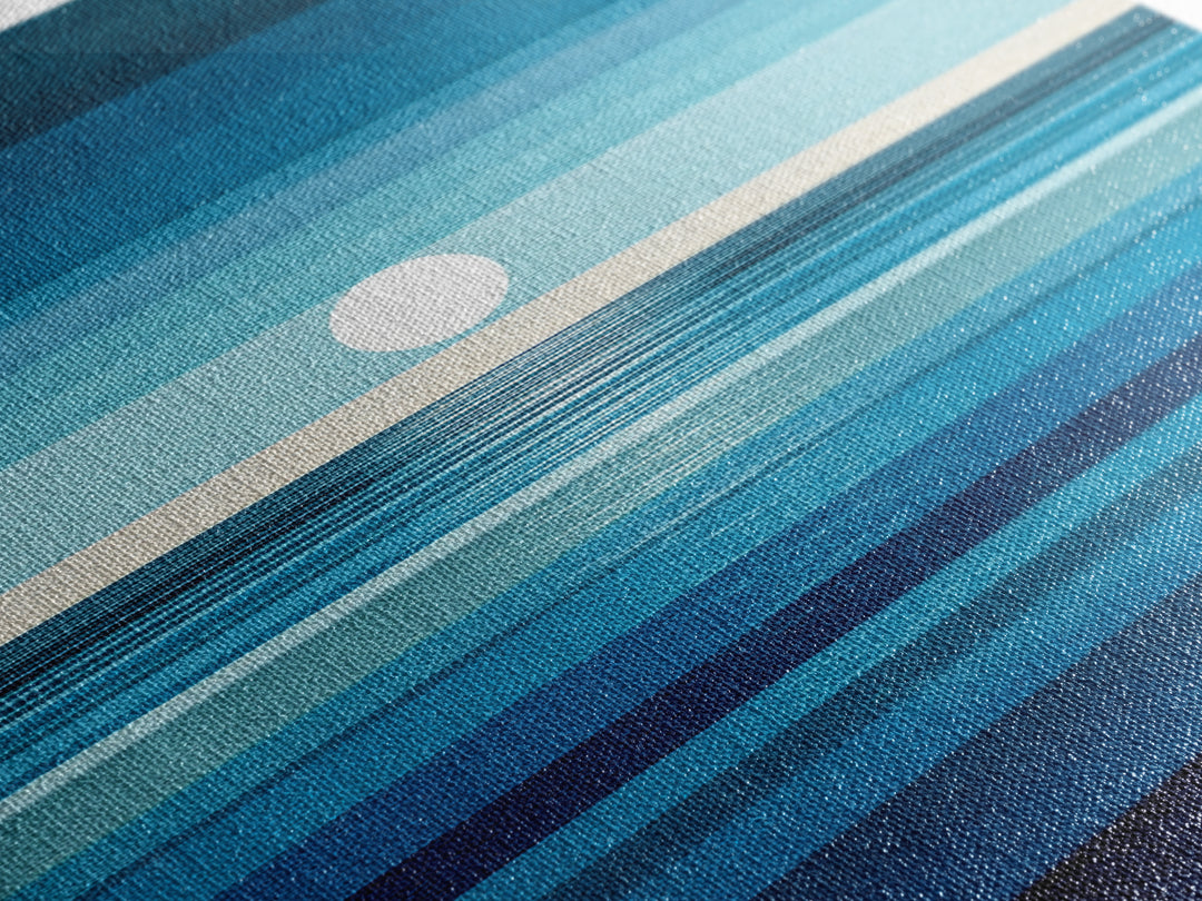 Minimal Blue Ocean Moon Stripes Wall Art, Modern Abstract Art Print, Coastal Bedroom Decor, Scandinavian Modern Canvas Print