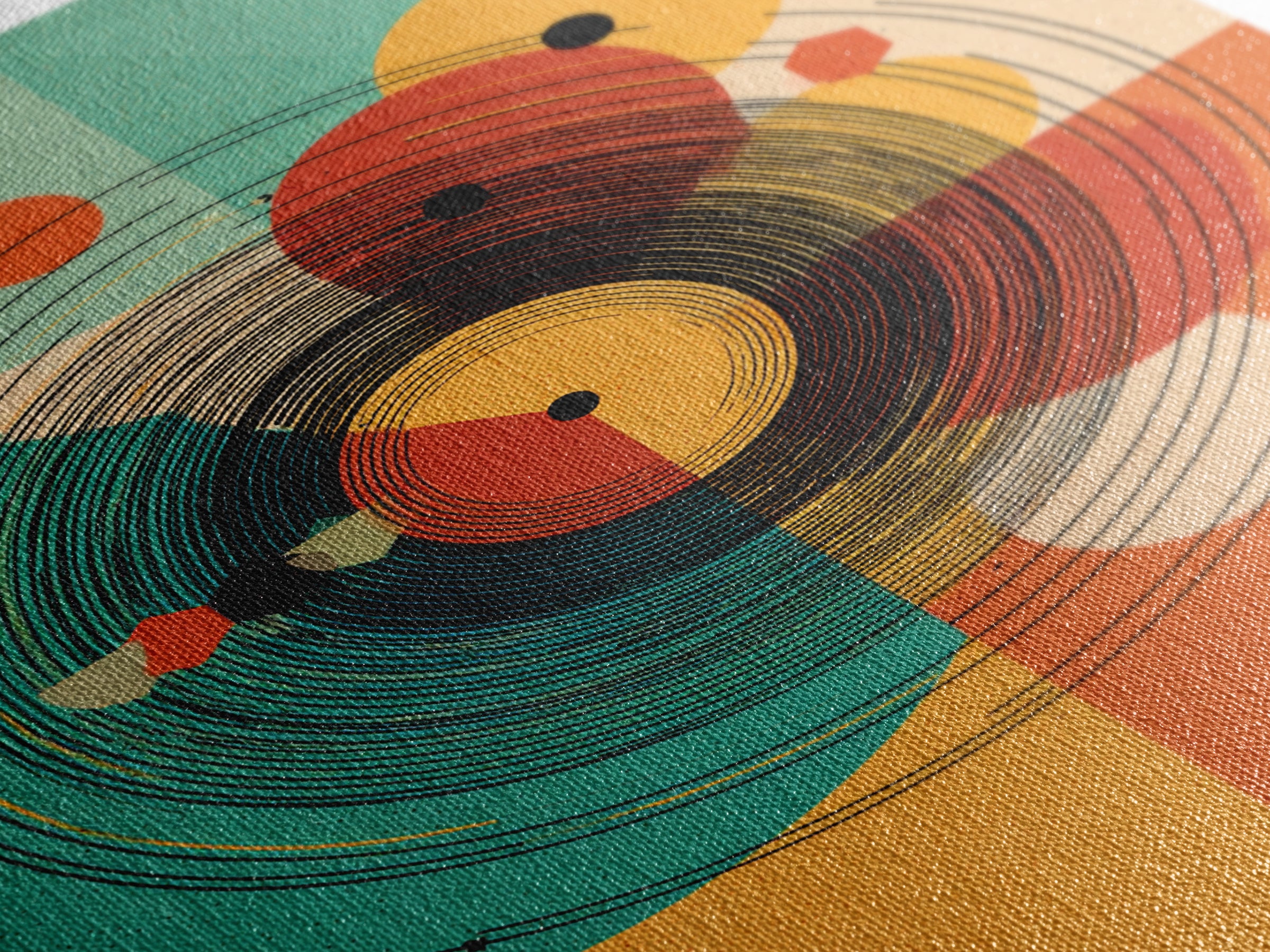 Concentric Circle Abstract Canvas Print, Midcentury Modern Wall Art, Teal Orange Bauhaus Poster, Retro Geometric Home Decor