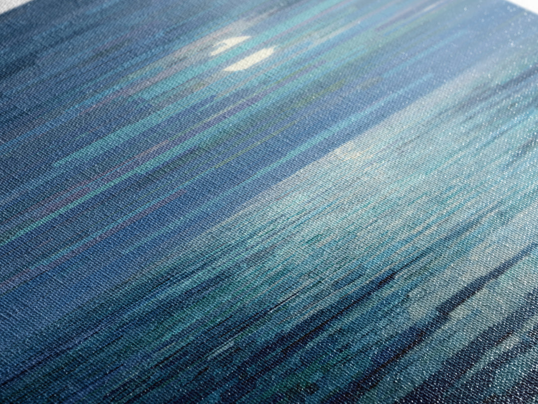 Pixelated Moon Over Calm Sea Wall Art, Modern Digital Art, Blue Coastal Canvas Print, Abstract Seascape Living Room Decor