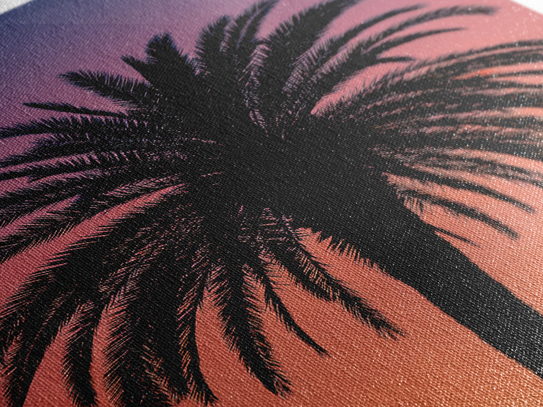 Black Palm Silhouette At Purple Orange Sunset Wall Art, Retro Tropical Poster, Palm Springs Decor, Coastal Home Decor Print