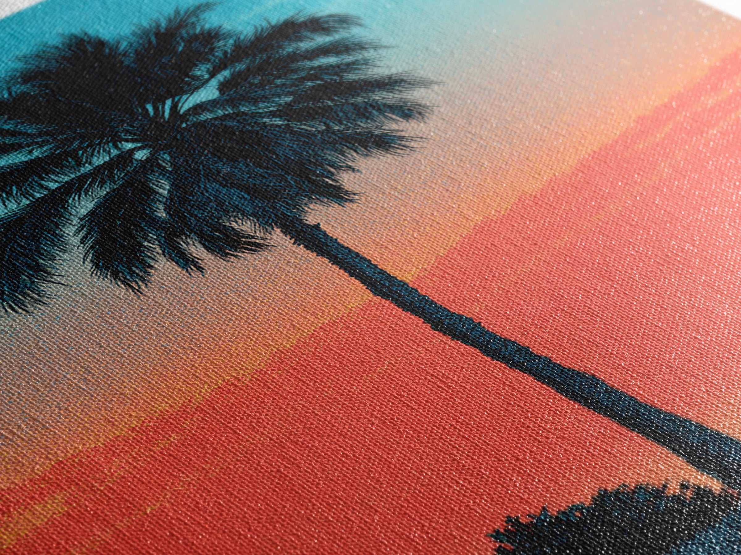 Tall Palm Silhouette In Turquoise Coral Sunset Wall Art, Retro Tropical Poster, Palm Springs Decor, Coastal Home Art Print