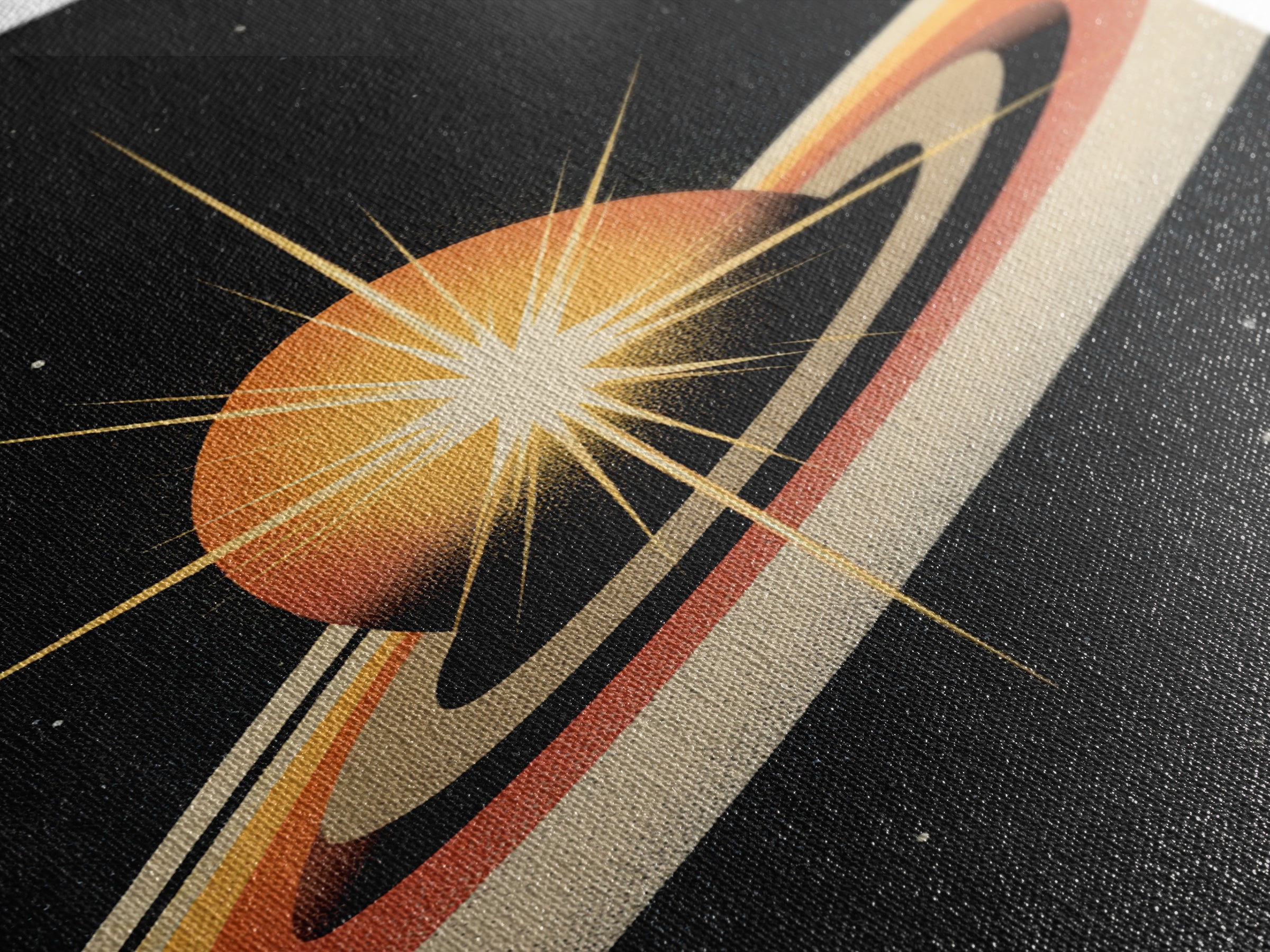 Orange Ringed Planet Starburst Wall Art, Retro Sci Fi Space Poster, Midcentury Modern Art Print, Cosmic Retro Decor Gift