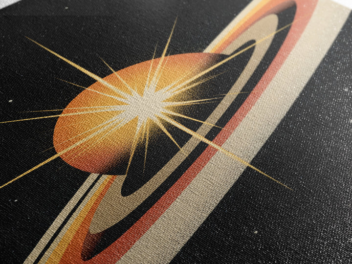 Orange Ringed Planet Starburst Wall Art, Retro Sci Fi Space Poster, Midcentury Modern Art Print, Cosmic Retro Decor Gift