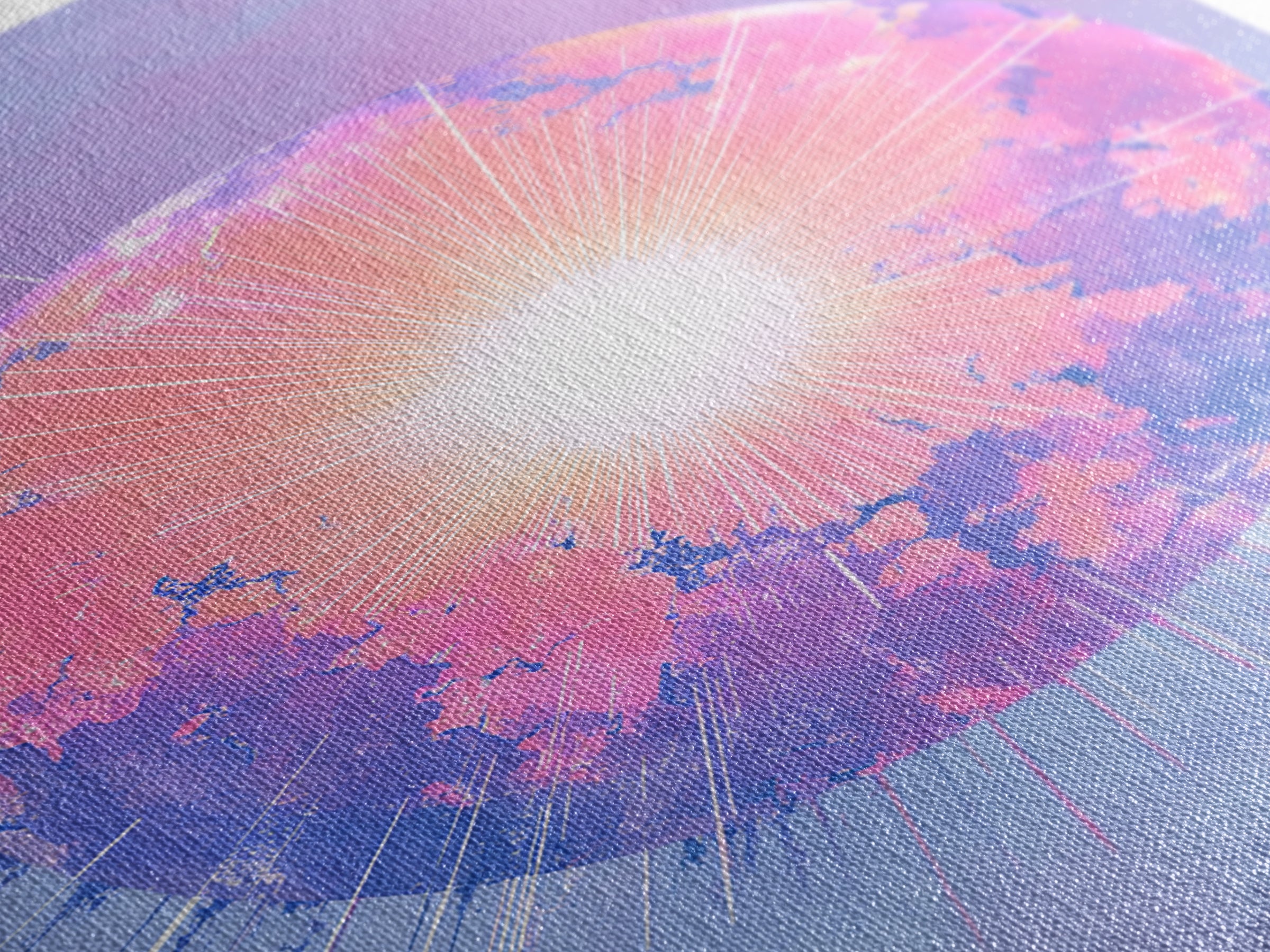Pink Glowing Planet Over Skyline Wall Art, Pastel Sci Fi Poster, Modern Art Print, Dreamy Space Decor, Retro Galaxy Gift