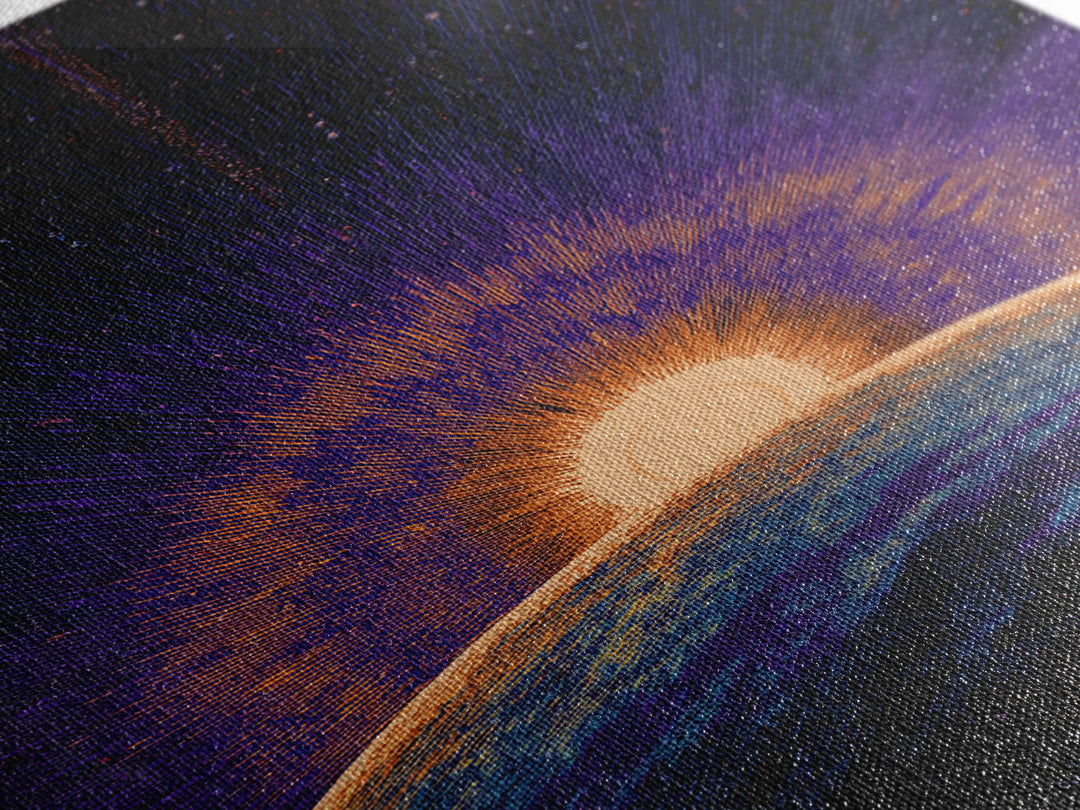 Purple Planet Sunrise Horizon Canvas Print, Retro Sci Fi Space Poster, Modern Wall Art, Midcentury Starburst Decor Gift Idea