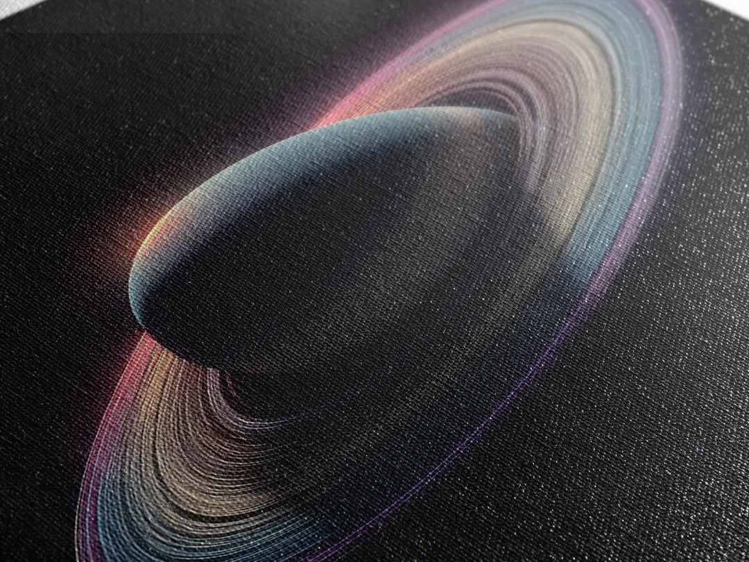 Dark Saturn With Iridescent Rings Wall Art, Realistic Sci Fi Space Poster, Modern Art Print, Cosmic Retro Home Decor Gift
