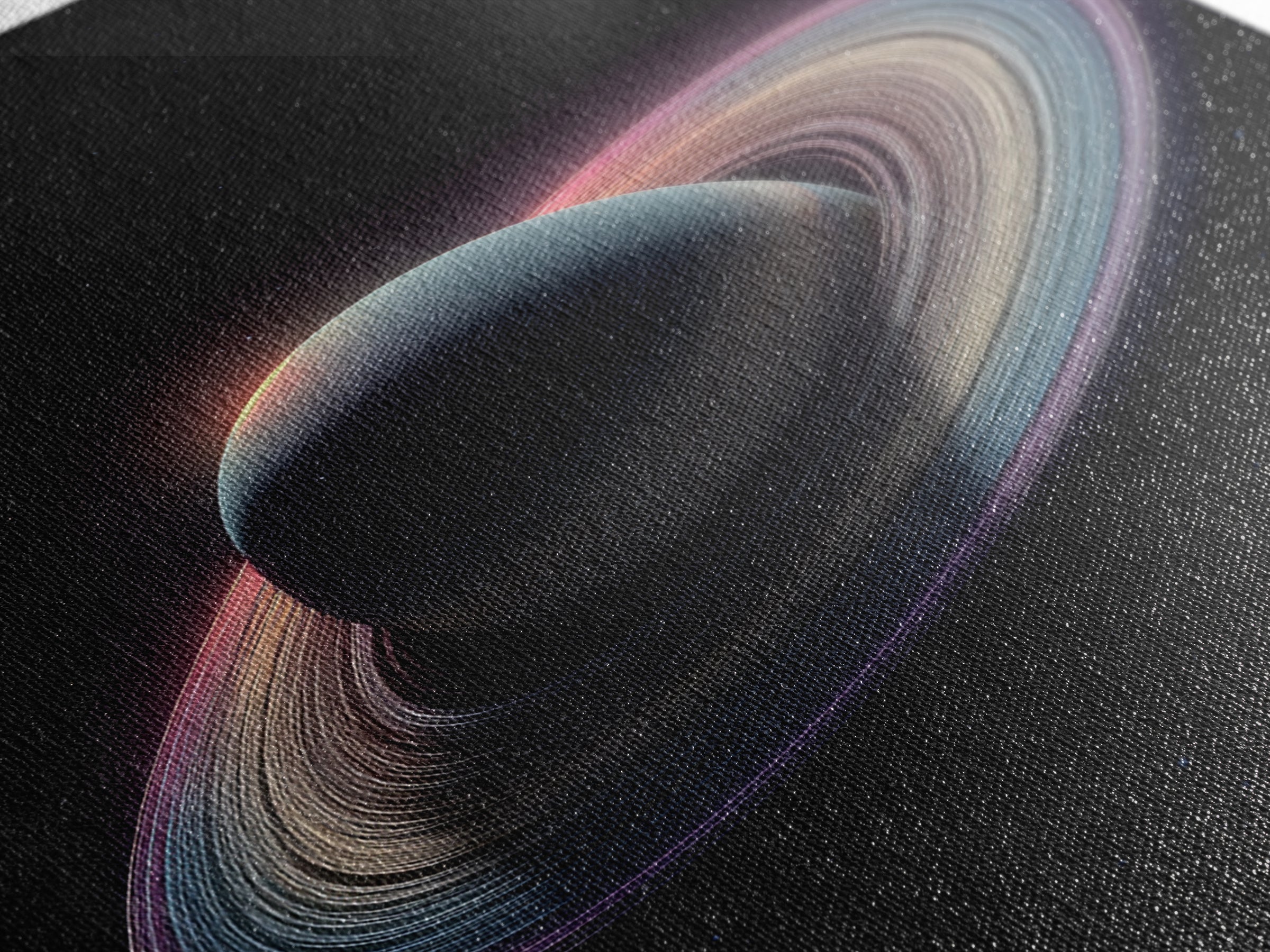 Dark Saturn With Iridescent Rings Wall Art, Realistic Sci Fi Space Poster, Modern Art Print, Cosmic Retro Home Decor Gift