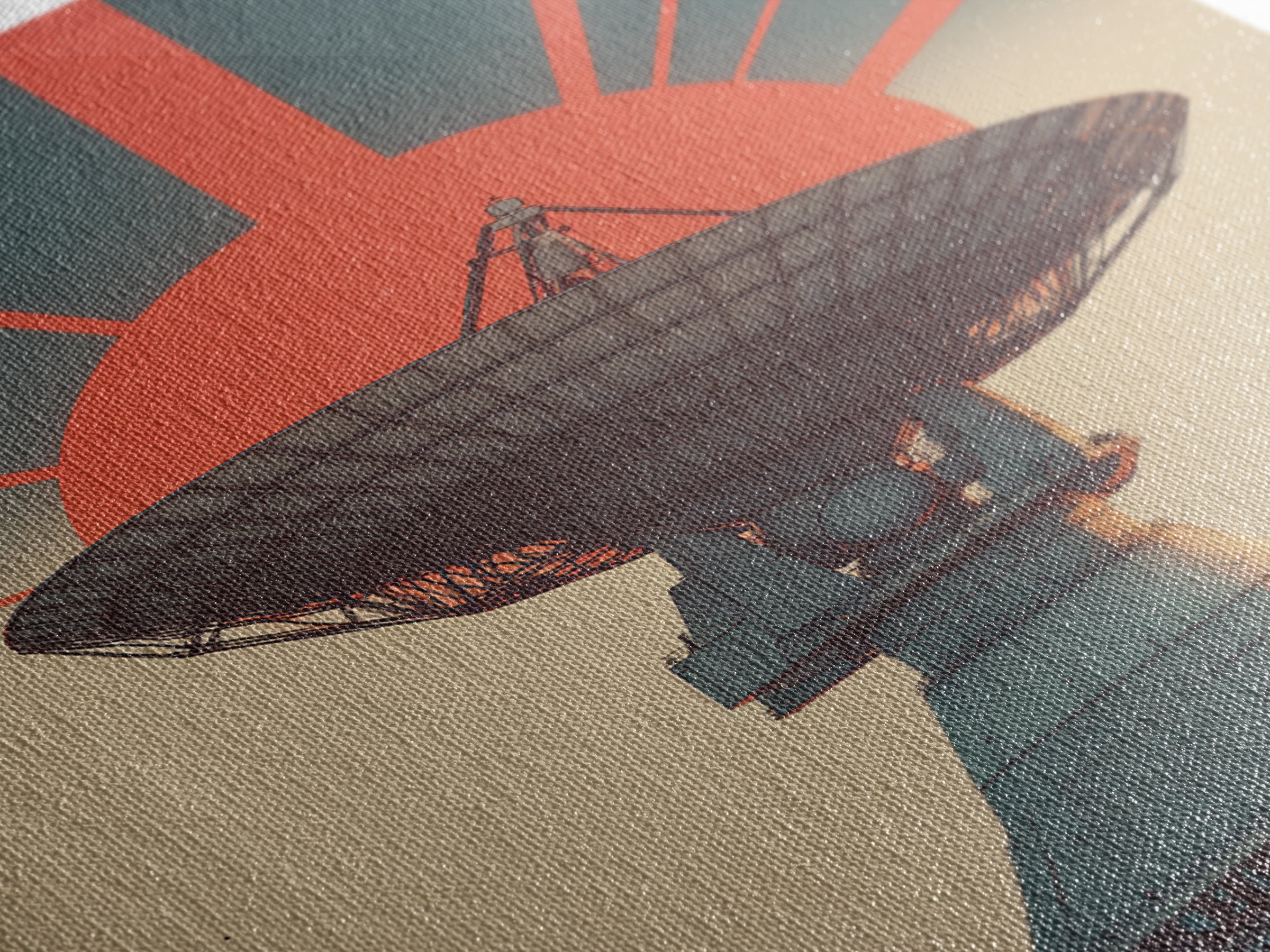 Mountain Radio Telescope With Red Sunbeams Framed Canvas Print, Midcentury Modern Wall Art, Retro Space Poster, Mcm Decor