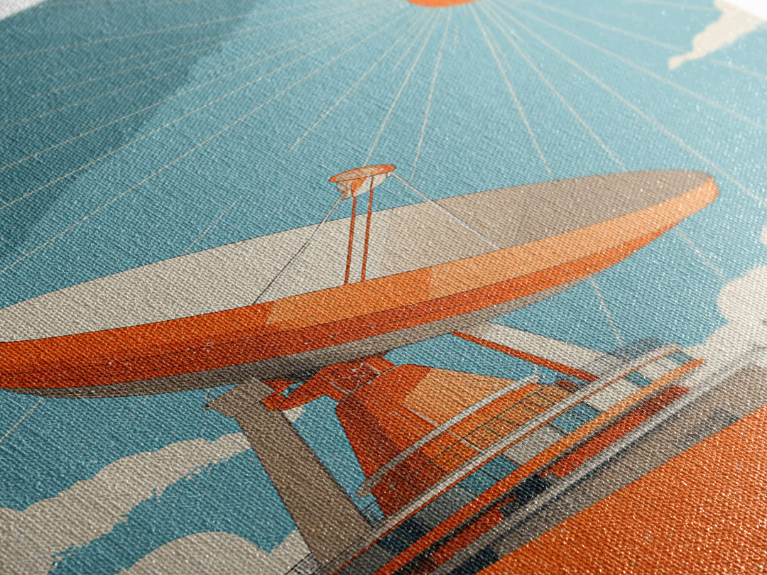 Orange Satellite Dish Under Blue Sun Canvas Print, Midcentury Modern Wall Art, Retro Space Poster, Atomic Mcm Office Decor