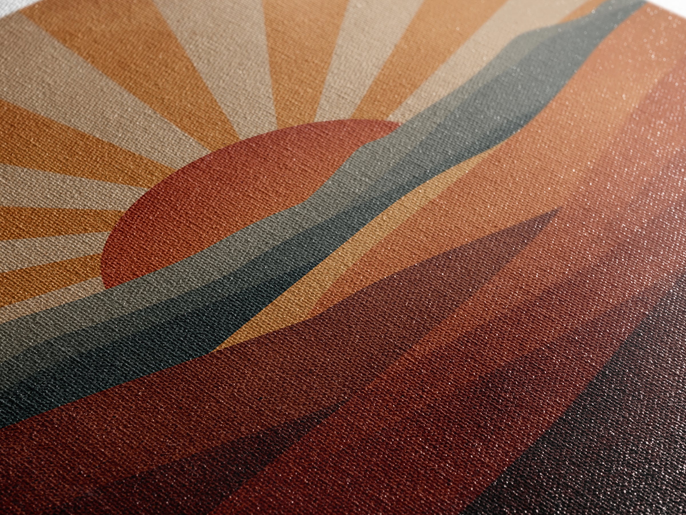 Retro Desert Sunrise Wall Art, Mid Century Sun Poster, Burnt Orange Landscape Print, Southwestern Decor, Boho MCM Art Gift