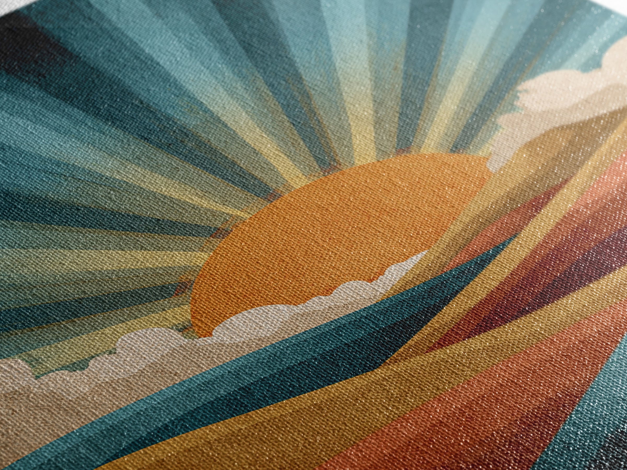 Teal Orange Sunrise Canvas Print, Retro Desert Mountain Wall Decor, Mid Century Sun Art, Boho Abstract Landscape Poster Print