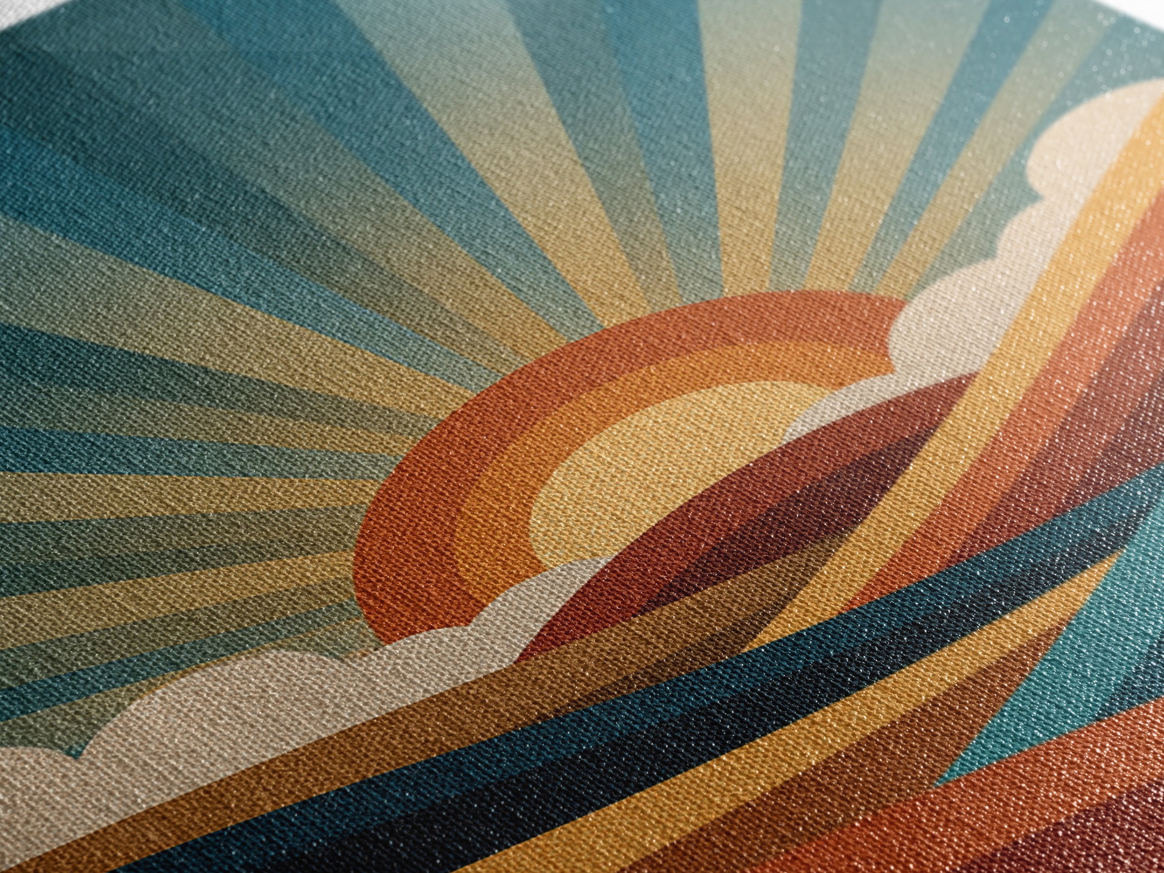 Geometric Sunrise Wall Art, Retro Rainbow Mountain Poster, Mid Century Sun Print, Colorful Abstract MCM Home Decor Gift Idea