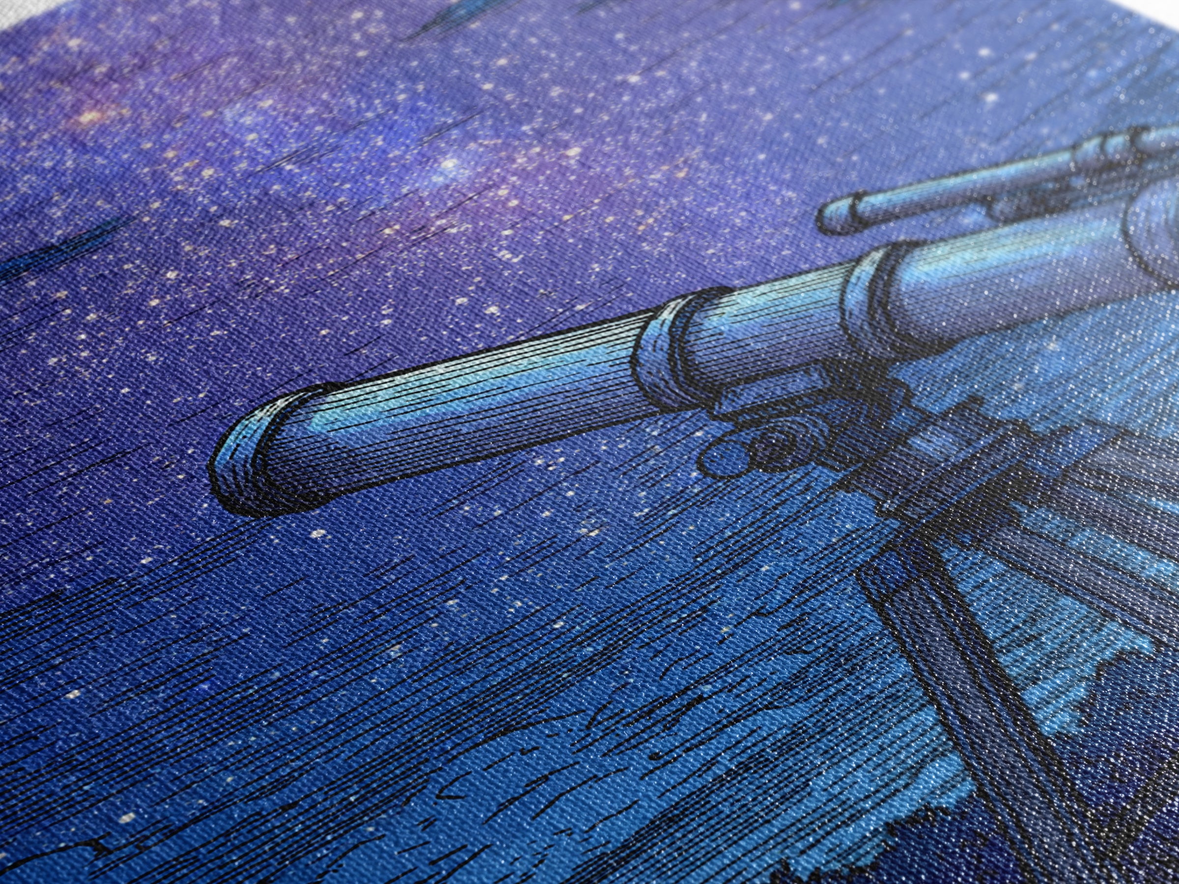 Blue Starry Telescope Wall Art, Mid Century Modern Space Poster, Astronomy Print, Night Sky Decor For Office And Dorm Room