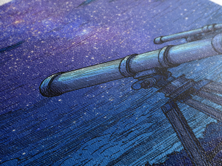 Blue Starry Telescope Wall Art, Mid Century Modern Space Poster, Astronomy Print, Night Sky Decor For Office And Dorm Room