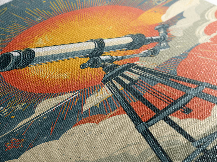 Giant Sun Telescope Wall Art, Mid Century Modern Space Poster, Colorful Atomic Astronomy Print, Retro Office Decor Gift Idea