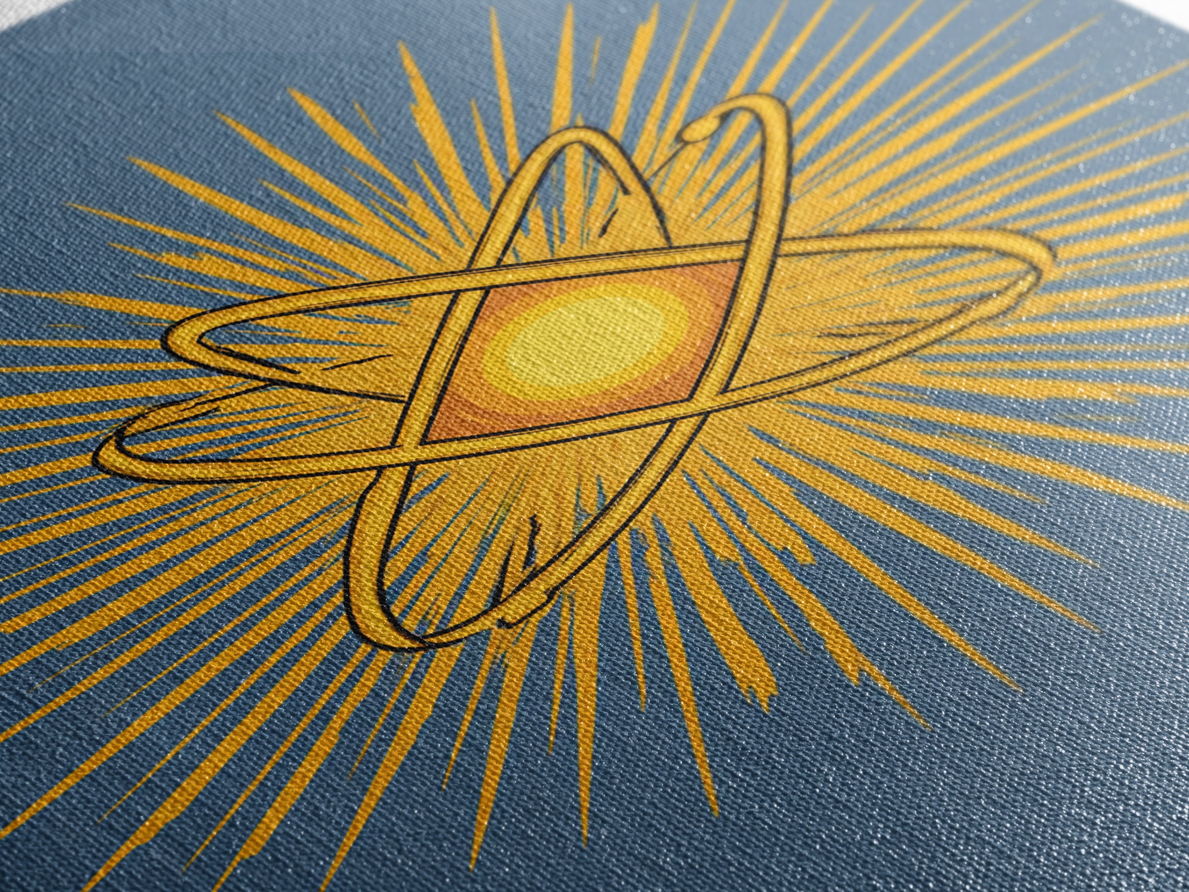 Atomic Sunburst Symbol Wall Art, Mid Century Modern Science Poster, Yellow Geometric Print, Modern Home Office Decor Gift